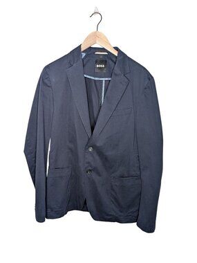 Hugo Boss Mens Navy Blazer Jacket Size 42R Cotton Blend Two-Button